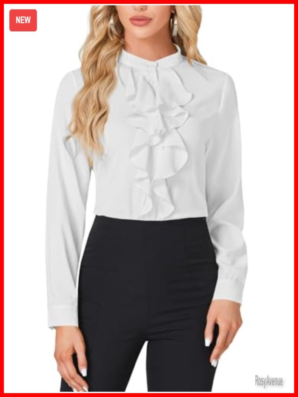 Women's Mock Neck Ruffle Button Down Chiffon Blouse Long Sleeve Work Top